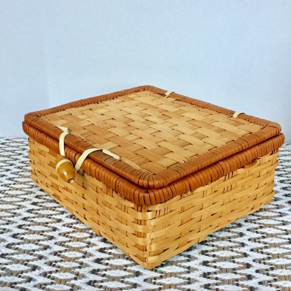 Vintage Wicker Basket Trinket Box Boho Decor